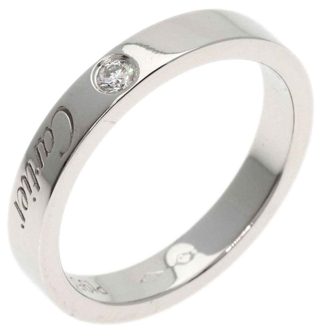 CARTIER Ring PT950 Silver Engraved 1P Diamond # 49 Women Used Authentic