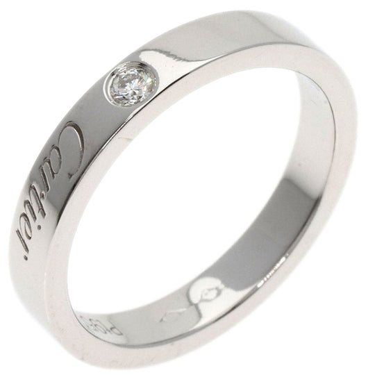 CARTIER Ring PT950 Silver Engraved 1P Diamond # 49 Women Used Authentic
