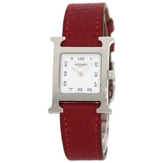 HERMES Watches Quartz HH11.210 Stainless Steel, Leather Silver H watch white dial Women Used Authentic