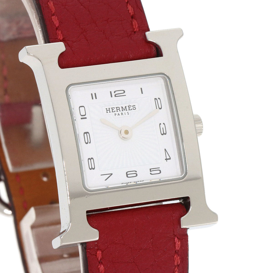HERMES Watches Quartz HH11.210 Stainless Steel, Leather Silver H watch white dial Women Used Authentic
