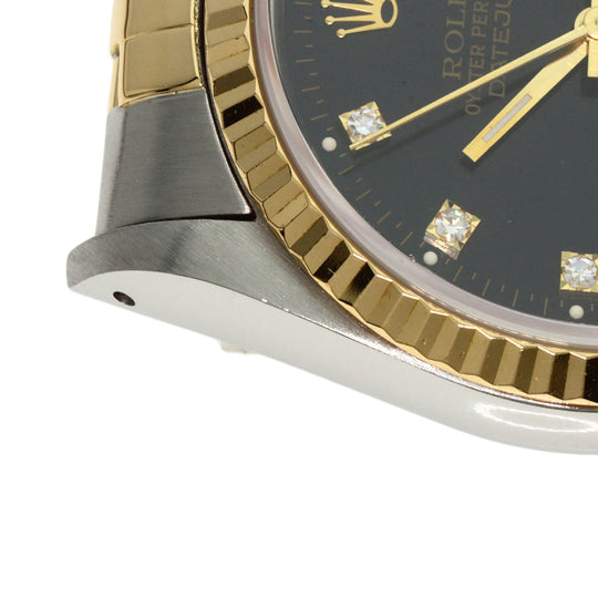 ROLEX Watches Mechanical Automatic 16233G Stainless Steel , SSxK18YG gold Datejust 10P Diamond black dial mens Used Authentic
