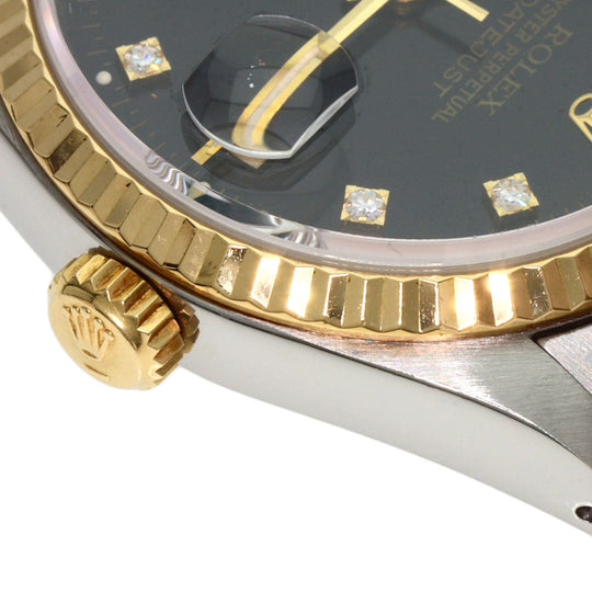 ROLEX Watches Mechanical Automatic 16233G Stainless Steel , SSxK18YG gold Datejust 10P Diamond black dial mens Used Authentic