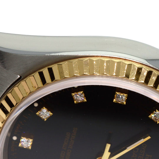 ROLEX Watches Mechanical Automatic 16233G Stainless Steel , SSxK18YG gold Datejust 10P Diamond black dial mens Used Authentic