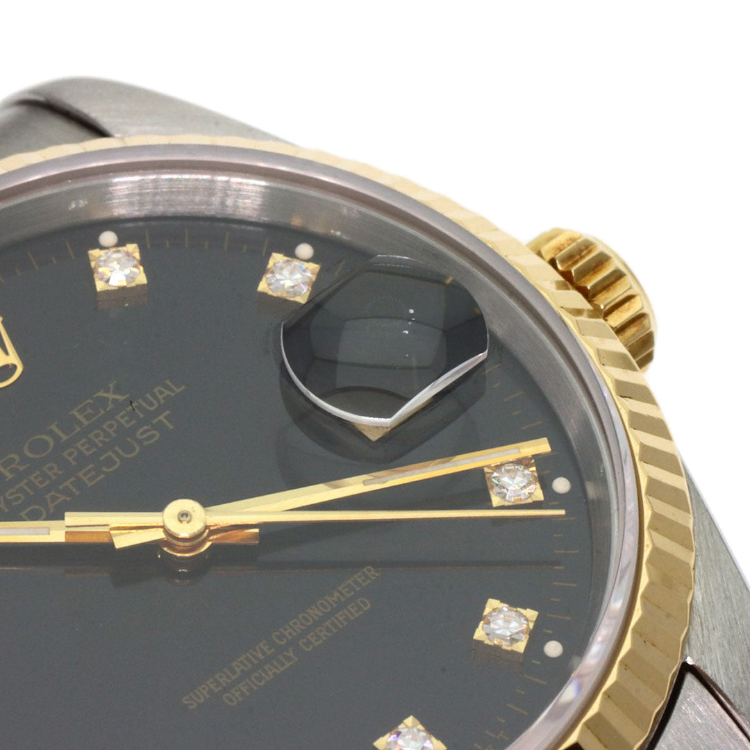 ROLEX Watches Mechanical Automatic 16233G Stainless Steel , SSxK18YG gold Datejust 10P Diamond black dial mens Used Authentic