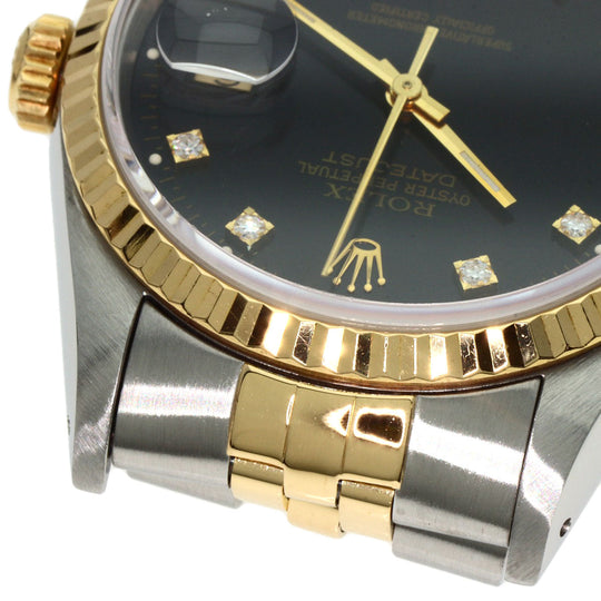 ROLEX Watches Mechanical Automatic 16233G Stainless Steel , SSxK18YG gold Datejust 10P Diamond black dial mens Used Authentic