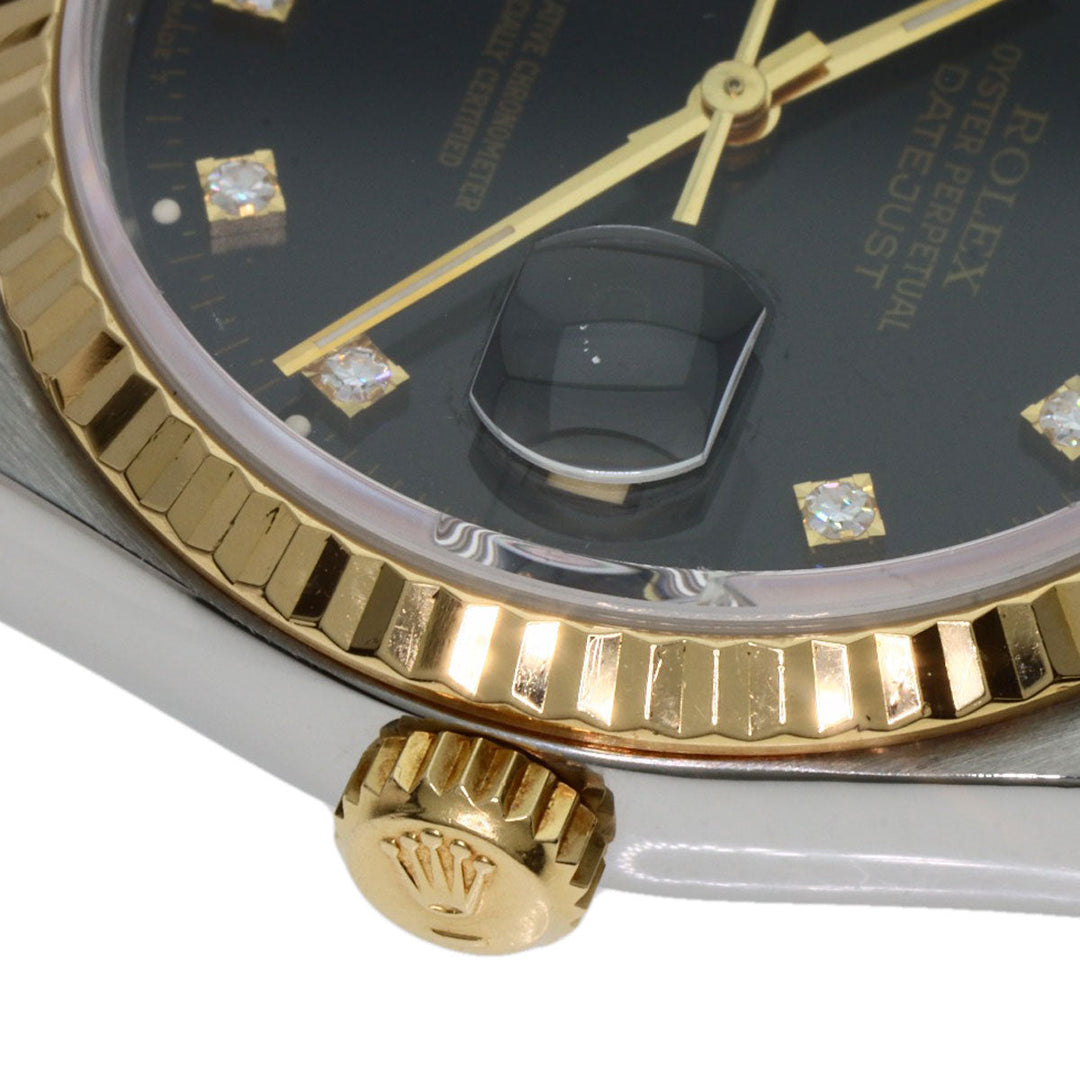 ROLEX Watches Mechanical Automatic 16233G Stainless Steel , SSxK18YG gold Datejust 10P Diamond black dial mens Used Authentic