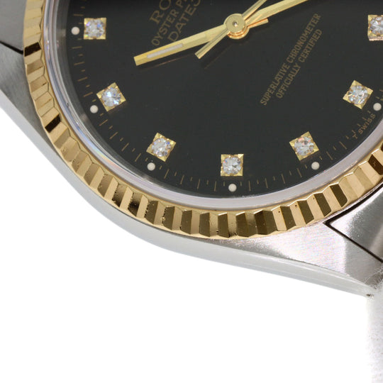 ROLEX Watches Mechanical Automatic 16233G Stainless Steel , SSxK18YG gold Datejust 10P Diamond black dial mens Used Authentic