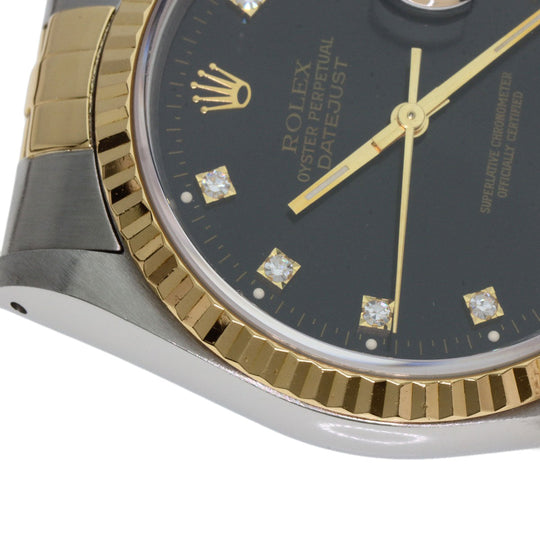 ROLEX Watches Mechanical Automatic 16233G Stainless Steel , SSxK18YG gold Datejust 10P Diamond black dial mens Used Authentic