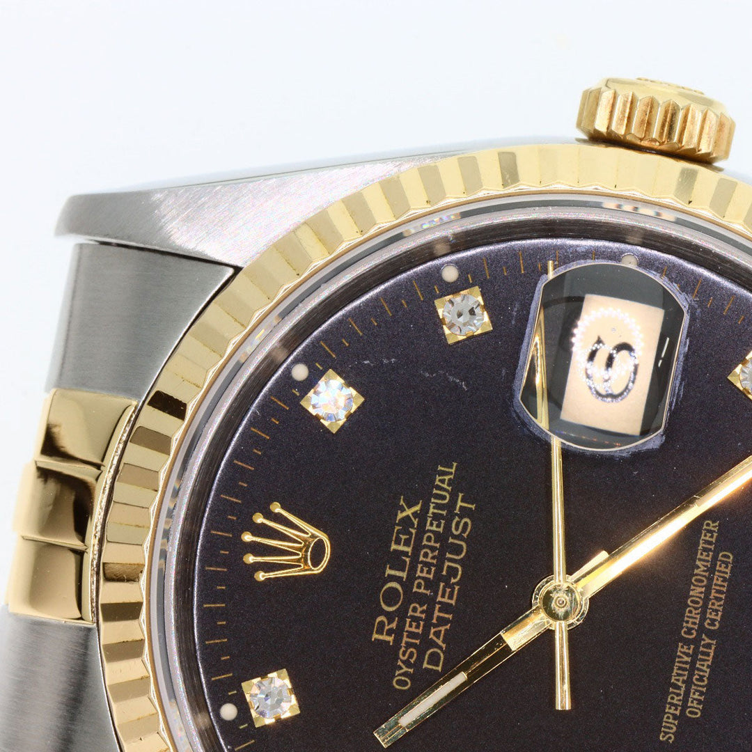 ROLEX Watches Mechanical Automatic 16233G Stainless Steel , SSxK18YG gold Datejust 10P Diamond black dial mens Used Authentic