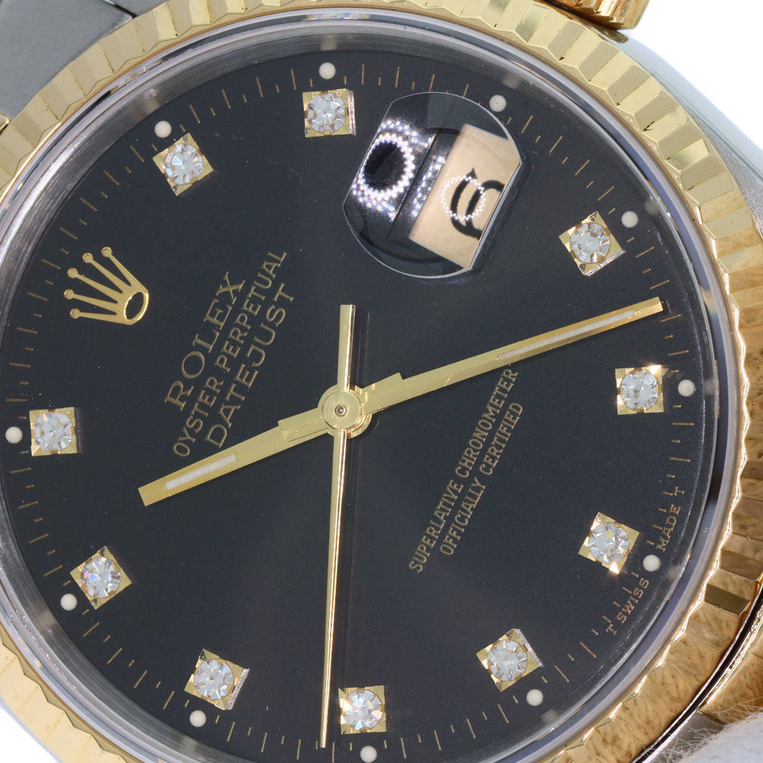 ROLEX Watches Mechanical Automatic 16233G Stainless Steel , SSxK18YG gold Datejust 10P Diamond black dial mens Used Authentic