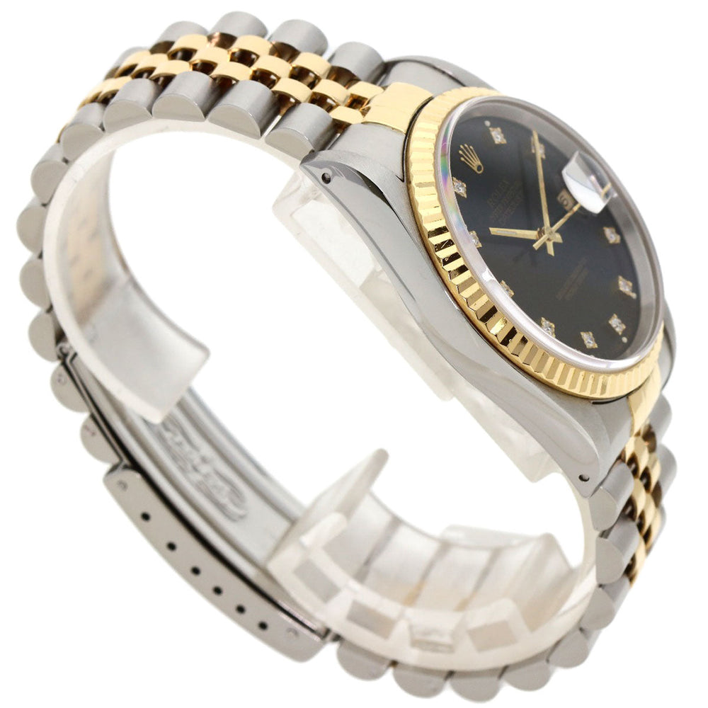 ROLEX Watches Mechanical Automatic 16233G Stainless Steel , SSxK18YG gold Datejust 10P Diamond black dial mens Used Authentic