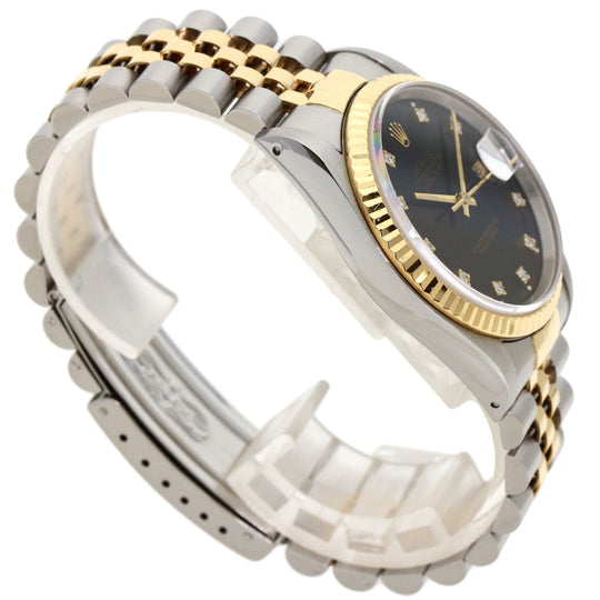 ROLEX Watches Mechanical Automatic 16233G Stainless Steel , SSxK18YG gold Datejust 10P Diamond black dial mens Used Authentic