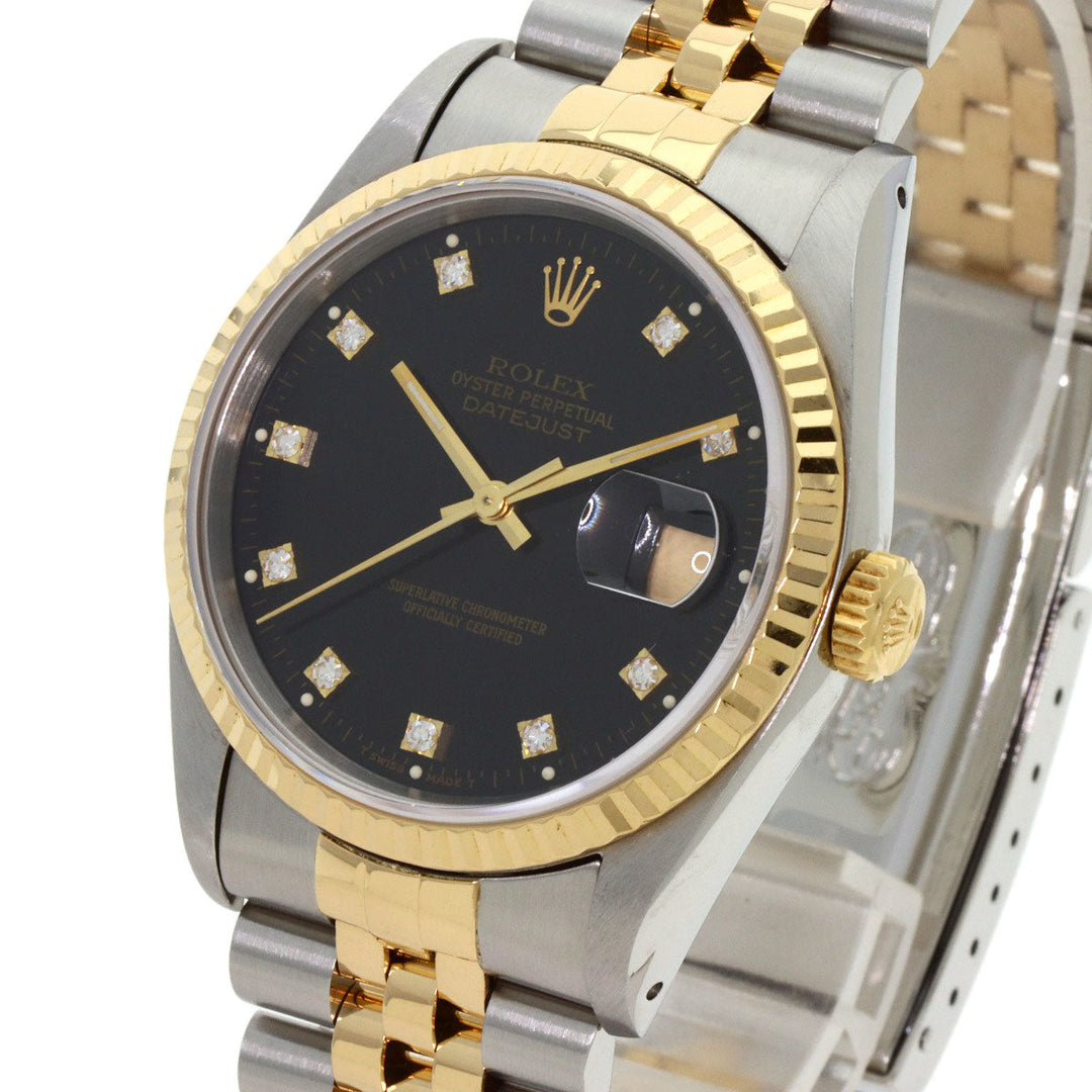 ROLEX Watches Mechanical Automatic 16233G Stainless Steel , SSxK18YG gold Datejust 10P Diamond black dial mens Used Authentic