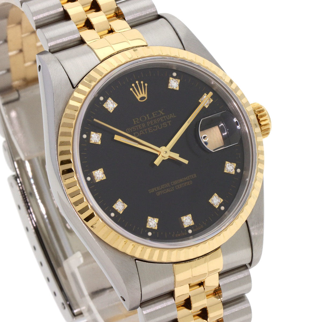 ROLEX Watches Mechanical Automatic 16233G Stainless Steel , SSxK18YG gold Datejust 10P Diamond black dial mens Used Authentic