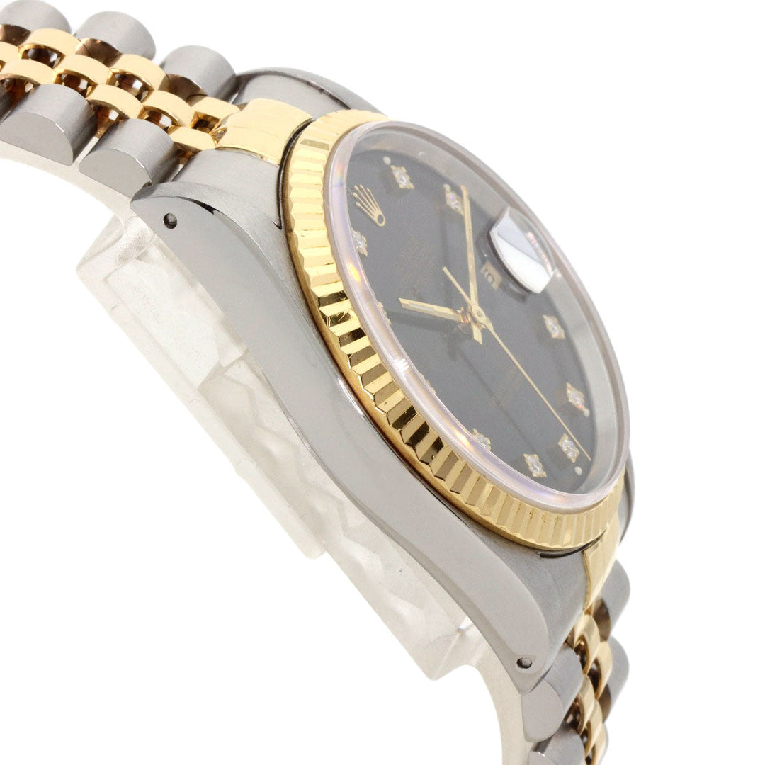ROLEX Watches Mechanical Automatic 16233G Stainless Steel , SSxK18YG gold Datejust 10P Diamond black dial mens Used Authentic