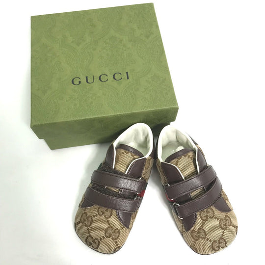 GUCCI sneakers , GG canvas beige baby BABY GG Sherry line sneakers Kids 19 Used Authentic