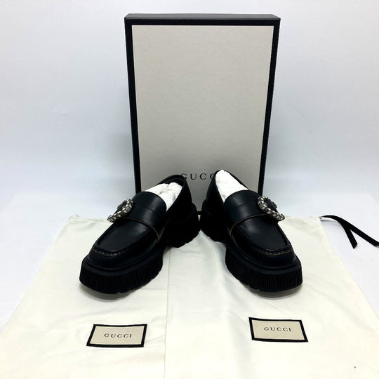 GUCCI loafers leather black Duonysus Women 34.5 Used Authentic