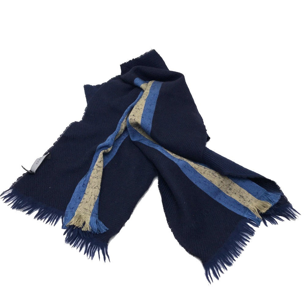 GUCCI Scarf Wool, Silk Navy type Men's Women's Unisex Sherry line unisex(Unisex) Used Authentic