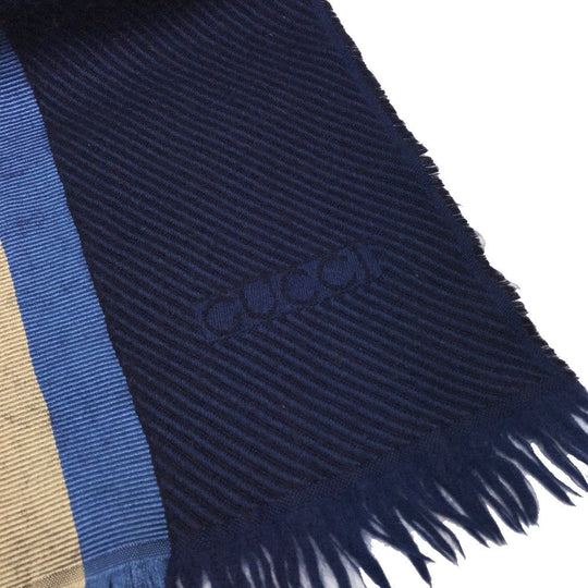 GUCCI Scarf Wool, Silk Navy type Men's Women's Unisex Sherry line unisex(Unisex) Used Authentic
