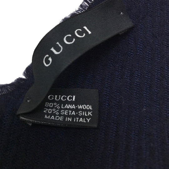 GUCCI Scarf Wool, Silk Navy type Men's Women's Unisex Sherry line unisex(Unisex) Used Authentic