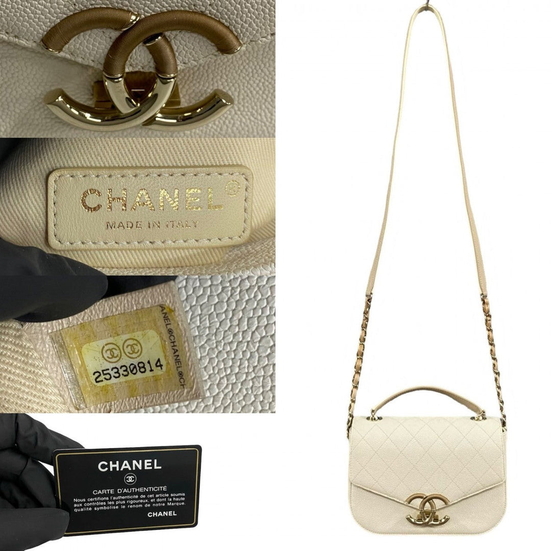 CHANEL Shoulder Bag Matt caviar skin white Matrasse