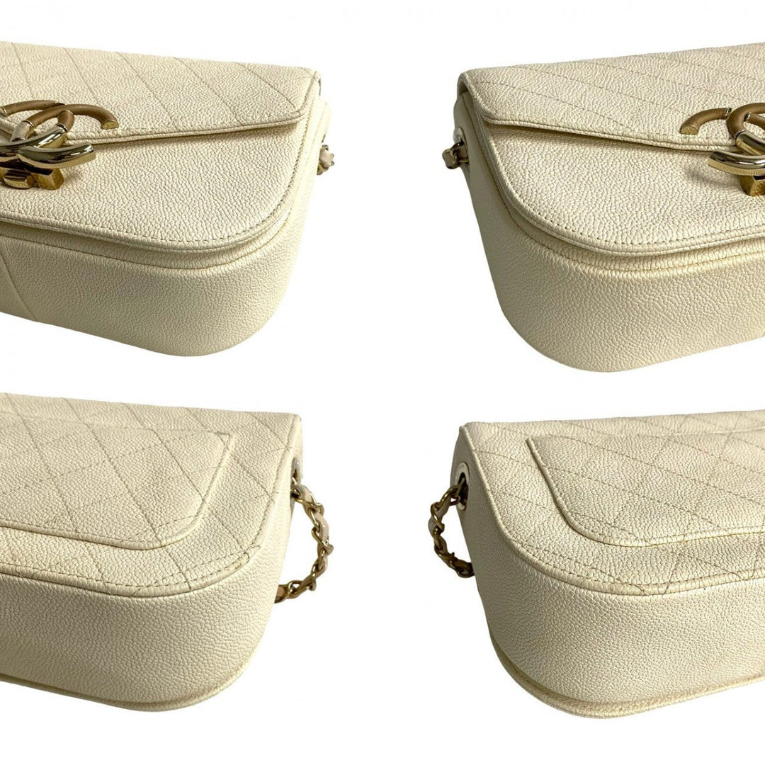 CHANEL Shoulder Bag Matt caviar skin white Matrasse