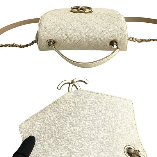 CHANEL Shoulder Bag Matt caviar skin white Matrasse