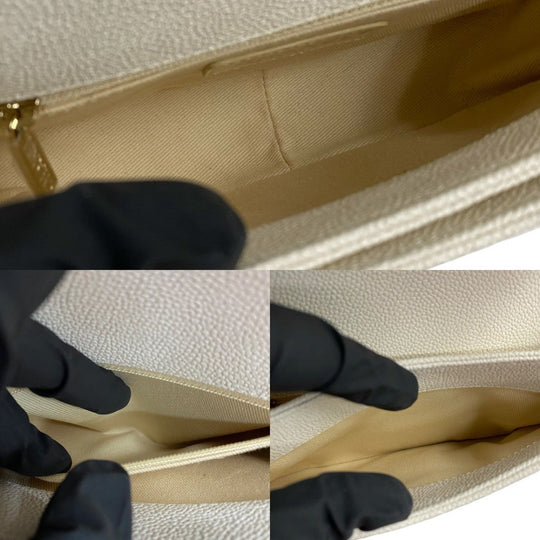 CHANEL Shoulder Bag Matt caviar skin white Matrasse