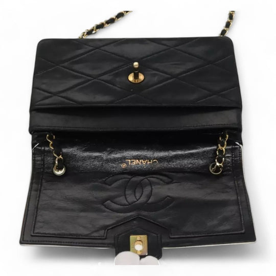 Chanel Matelasse Chain Shoulder Bag Lambskin Black Gold CC