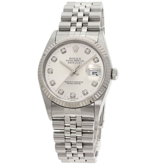 ROLEX Watches Mechanical Automatic 16234G Stainless Steel , Stainless Steel , K18WG Silver Datejust 10P Diamond Silver dial mens Used Authentic
