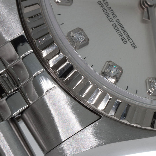 ROLEX Watches Mechanical Automatic 16234G Stainless Steel , Stainless Steel , K18WG Silver Datejust 10P Diamond Silver dial mens Used Authentic