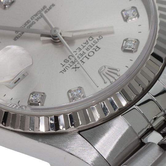 ROLEX Watches Mechanical Automatic 16234G Stainless Steel , Stainless Steel , K18WG Silver Datejust 10P Diamond Silver dial mens Used Authentic