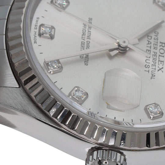 ROLEX Watches Mechanical Automatic 16234G Stainless Steel , Stainless Steel , K18WG Silver Datejust 10P Diamond Silver dial mens Used Authentic