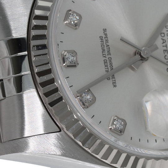 ROLEX Watches Mechanical Automatic 16234G Stainless Steel , Stainless Steel , K18WG Silver Datejust 10P Diamond Silver dial mens Used Authentic