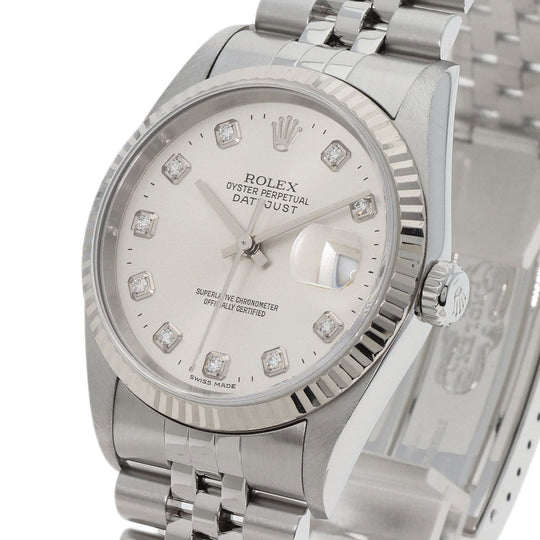 ROLEX Watches Mechanical Automatic 16234G Stainless Steel , Stainless Steel , K18WG Silver Datejust 10P Diamond Silver dial mens Used Authentic