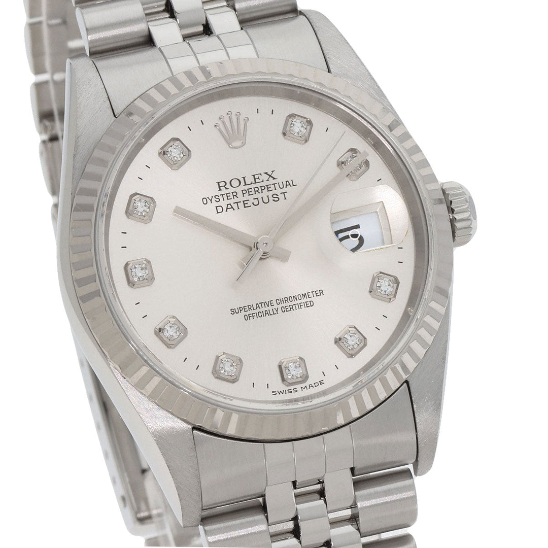 ROLEX Watches Mechanical Automatic 16234G Stainless Steel , Stainless Steel , K18WG Silver Datejust 10P Diamond Silver dial mens Used Authentic