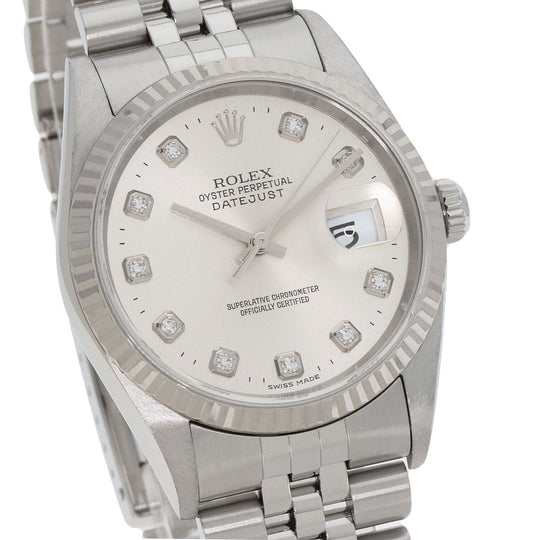 ROLEX Watches Mechanical Automatic 16234G Stainless Steel , Stainless Steel , K18WG Silver Datejust 10P Diamond Silver dial mens Used Authentic