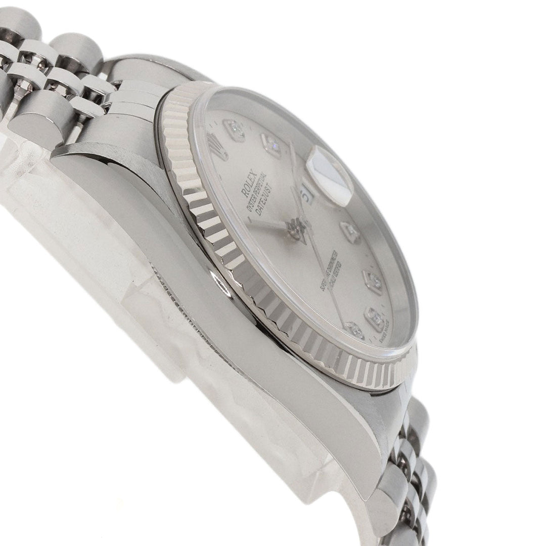 ROLEX Watches Mechanical Automatic 16234G Stainless Steel , Stainless Steel , K18WG Silver Datejust 10P Diamond Silver dial mens Used Authentic