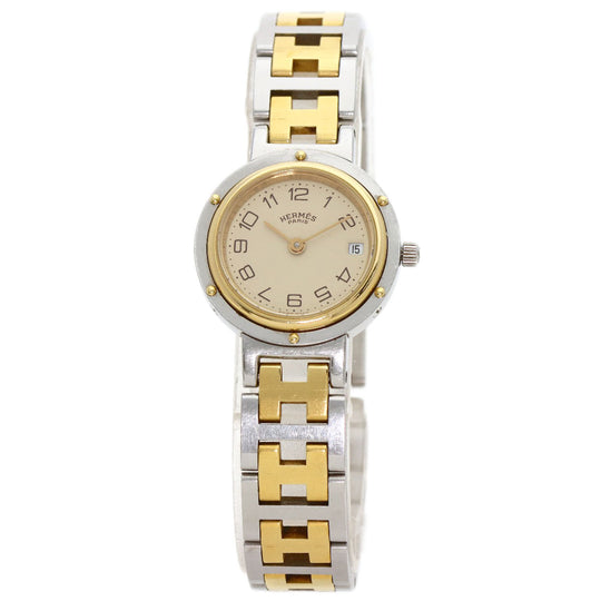 HERMES Watches Quartz Stainless Steel , SSxGP gold Clipper Old Belt Ivory dial Women Used Authentic