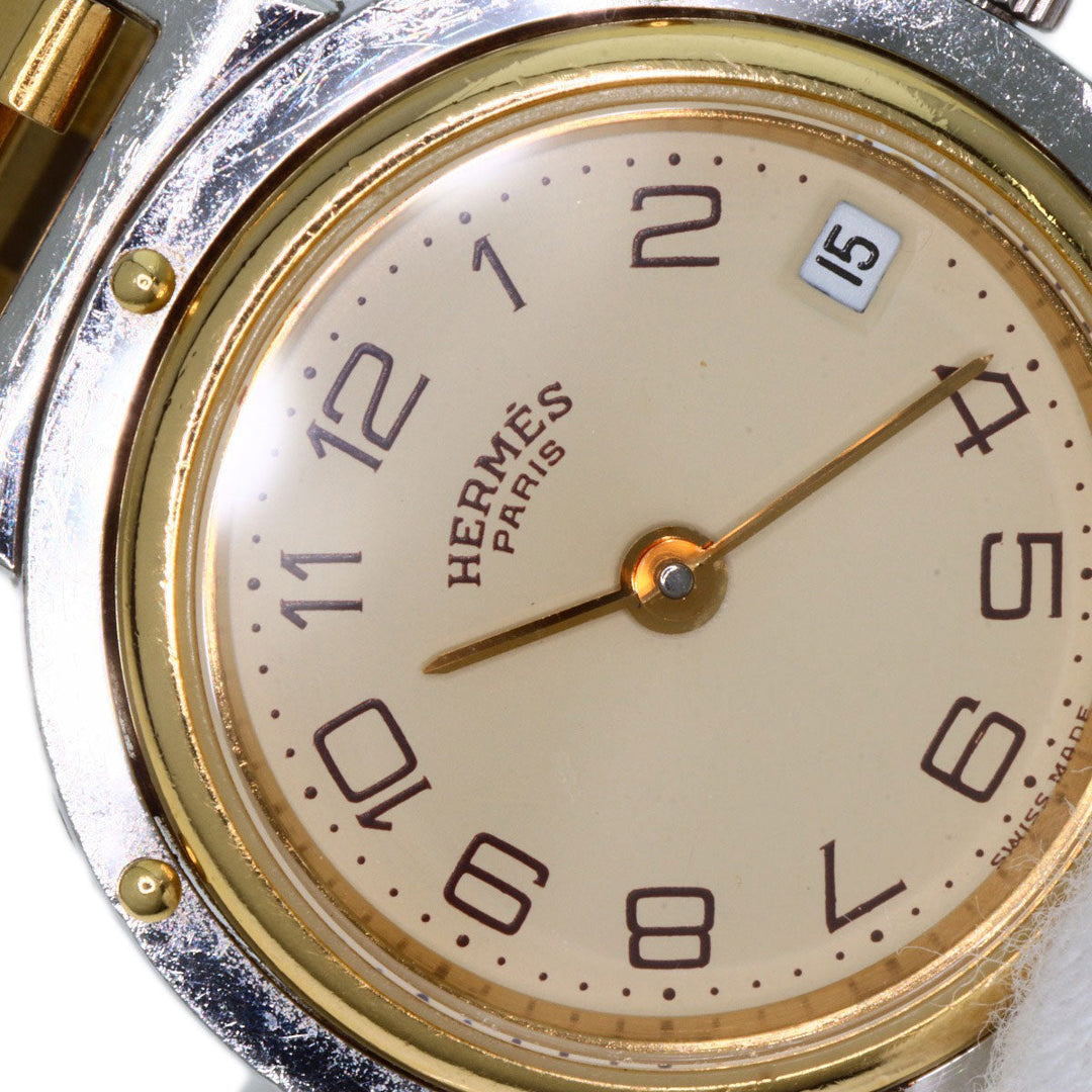 HERMES Watches Quartz Stainless Steel , SSxGP gold Clipper Old Belt Ivory dial Women Used Authentic