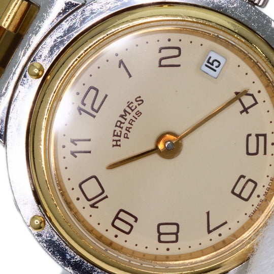 HERMES Watches Quartz Stainless Steel , SSxGP gold Clipper Old Belt Ivory dial Women Used Authentic