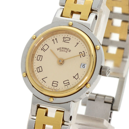 HERMES Watches Quartz Stainless Steel , SSxGP gold Clipper Old Belt Ivory dial Women Used Authentic