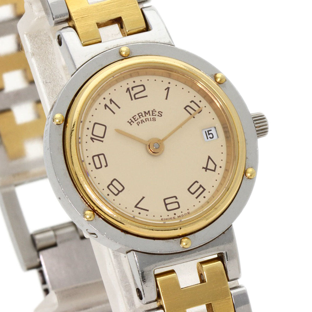 HERMES Watches Quartz Stainless Steel , SSxGP gold Clipper Old Belt Ivory dial Women Used Authentic