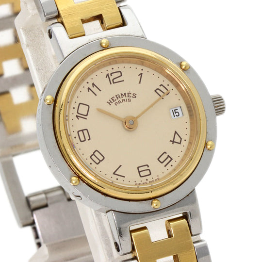 HERMES Watches Quartz Stainless Steel , SSxGP gold Clipper Old Belt Ivory dial Women Used Authentic