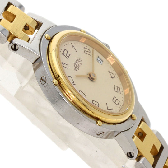 HERMES Watches Quartz Stainless Steel , SSxGP gold Clipper Old Belt Ivory dial Women Used Authentic