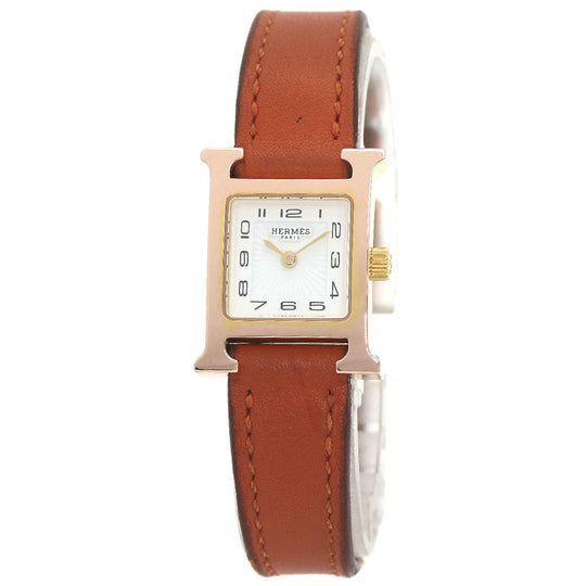 HERMES Watches Quartz HH1.101 PGP, leather gold H watch mini white dial Women Used Authentic