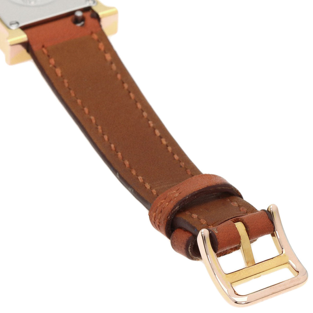 HERMES Watches Quartz HH1.101 PGP, leather gold H watch mini white dial Women Used Authentic