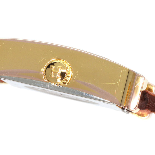 HERMES Watches Quartz HH1.101 PGP, leather gold H watch mini white dial Women Used Authentic