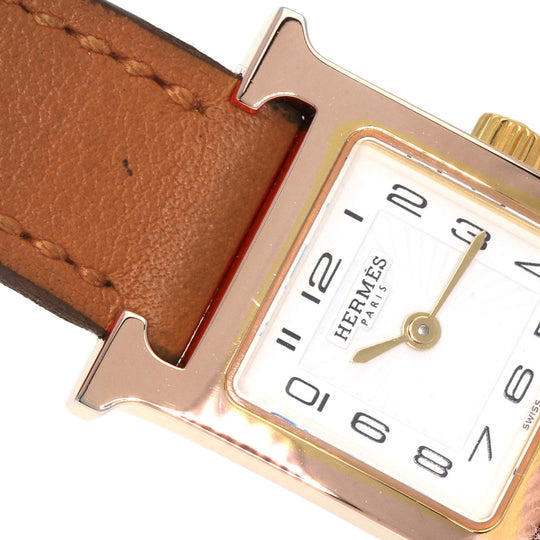 HERMES Watches Quartz HH1.101 PGP, leather gold H watch mini white dial Women Used Authentic