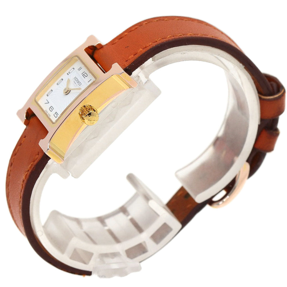 HERMES Watches Quartz HH1.101 PGP, leather gold H watch mini white dial Women Used Authentic